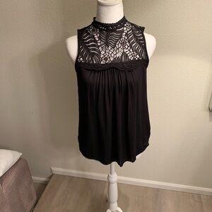 H&M Black Embellished Pleated Blouse with Mandarin Collar